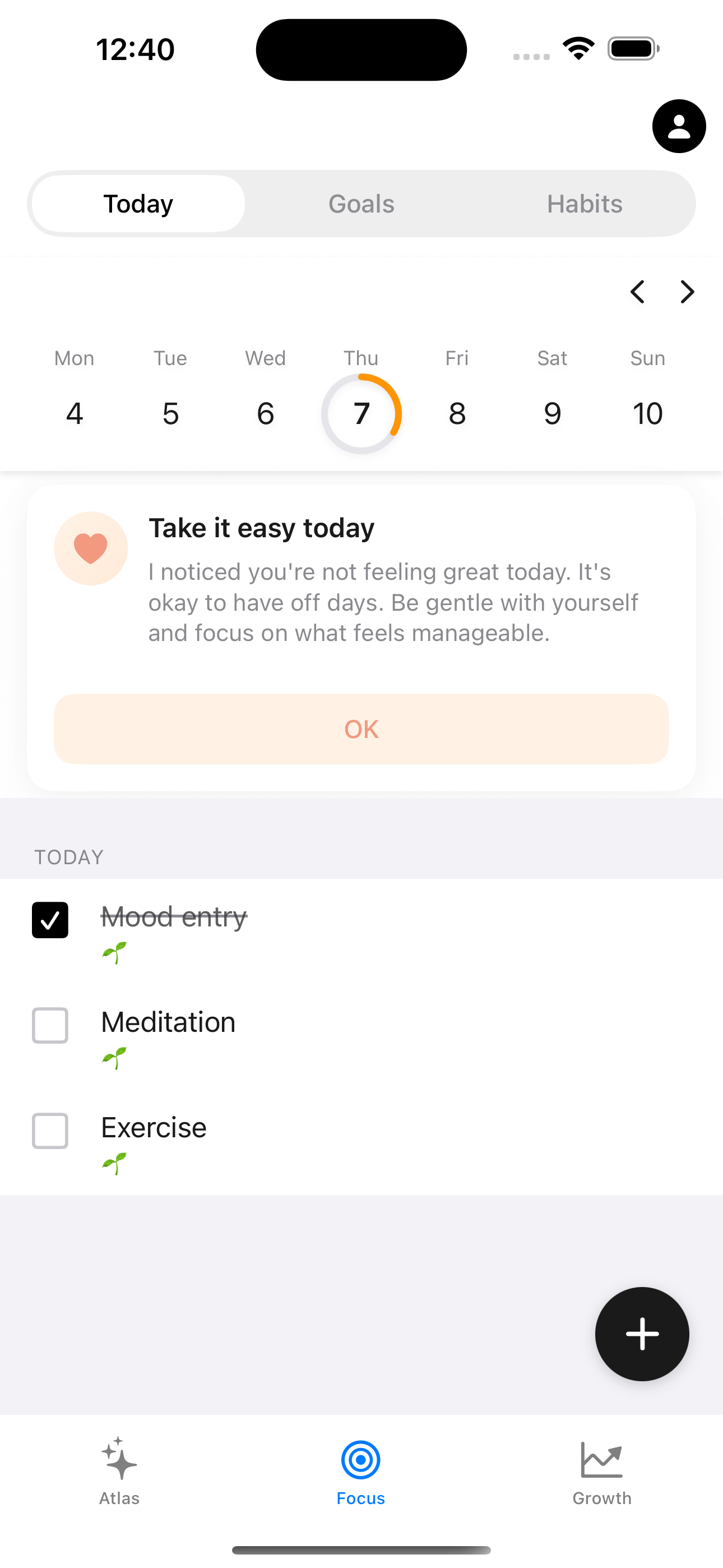 Atlas suggesting to take it easy today